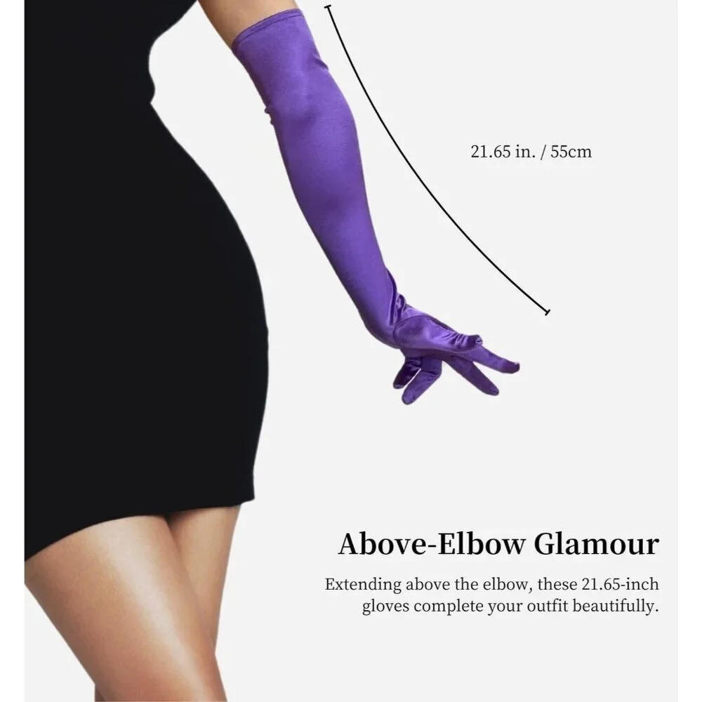 Women's Elbow Length Purple Satin Gloves Costume Princess Party Accessories
